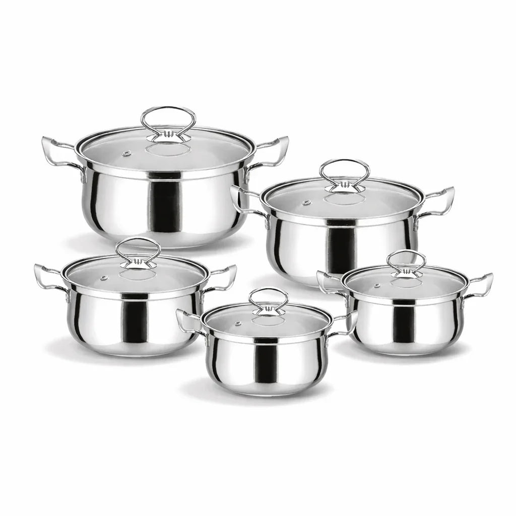 Stel stainless steel cookware set with lids, five durable pots for non-toxic cooking
