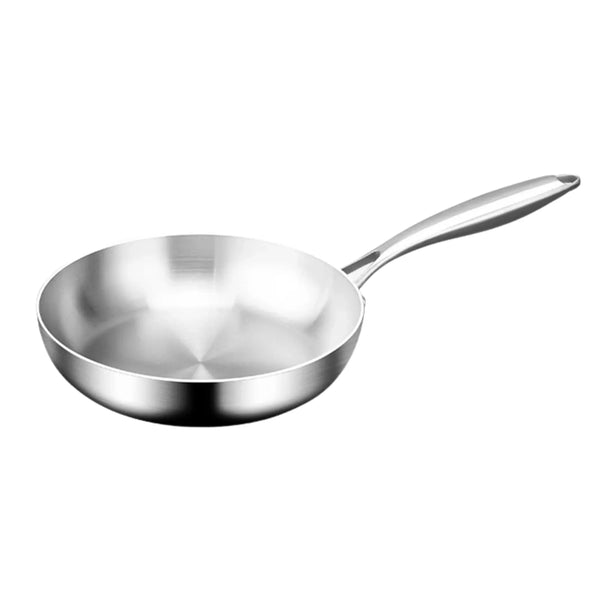 Stel stainless steel frying pan, non-toxic plastic-free cookware on white background