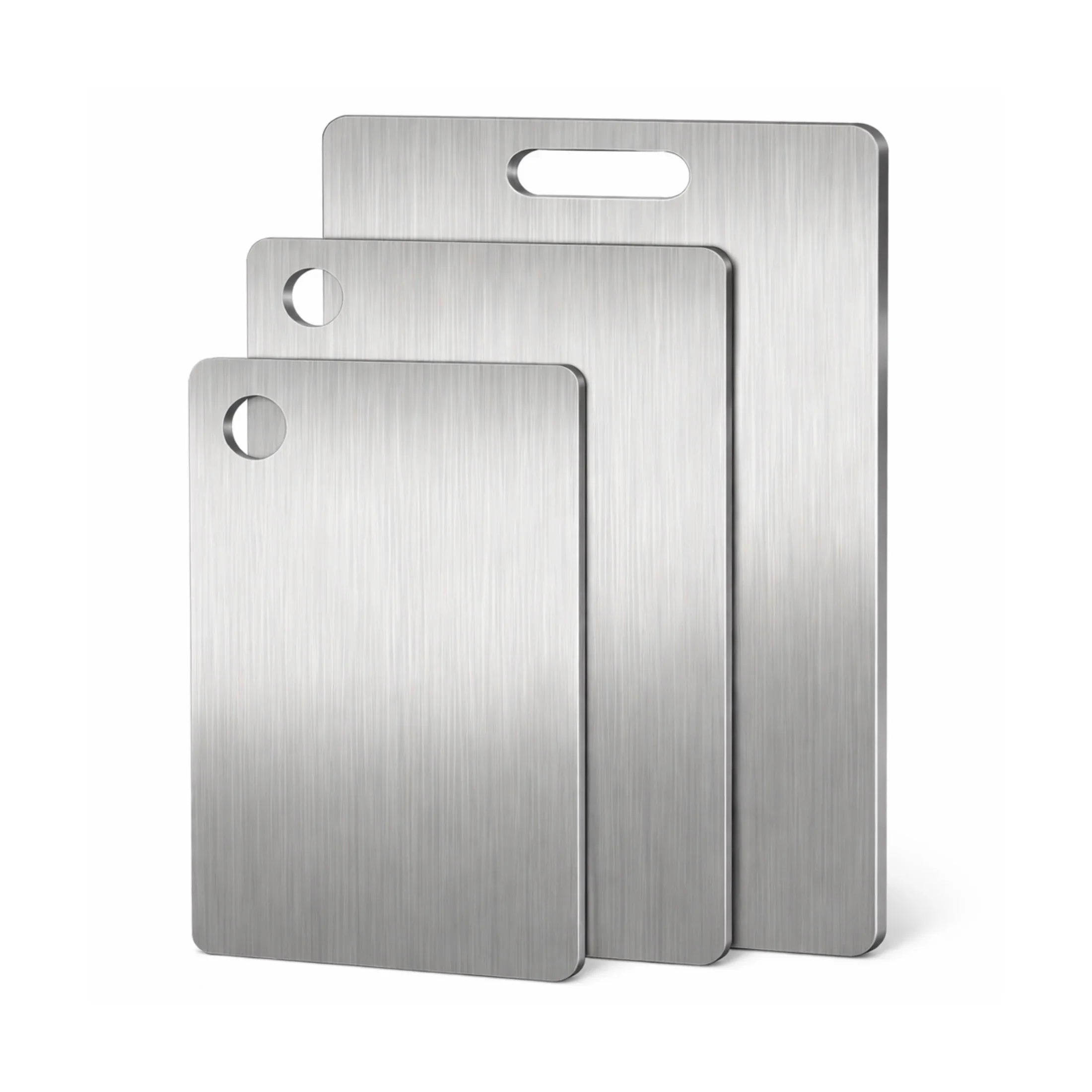 Set of three stainless steel cutting boards from STEL, plastic-free non-toxic cookware