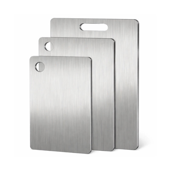 Set of three stainless steel cutting boards from STEL, plastic-free non-toxic cookware