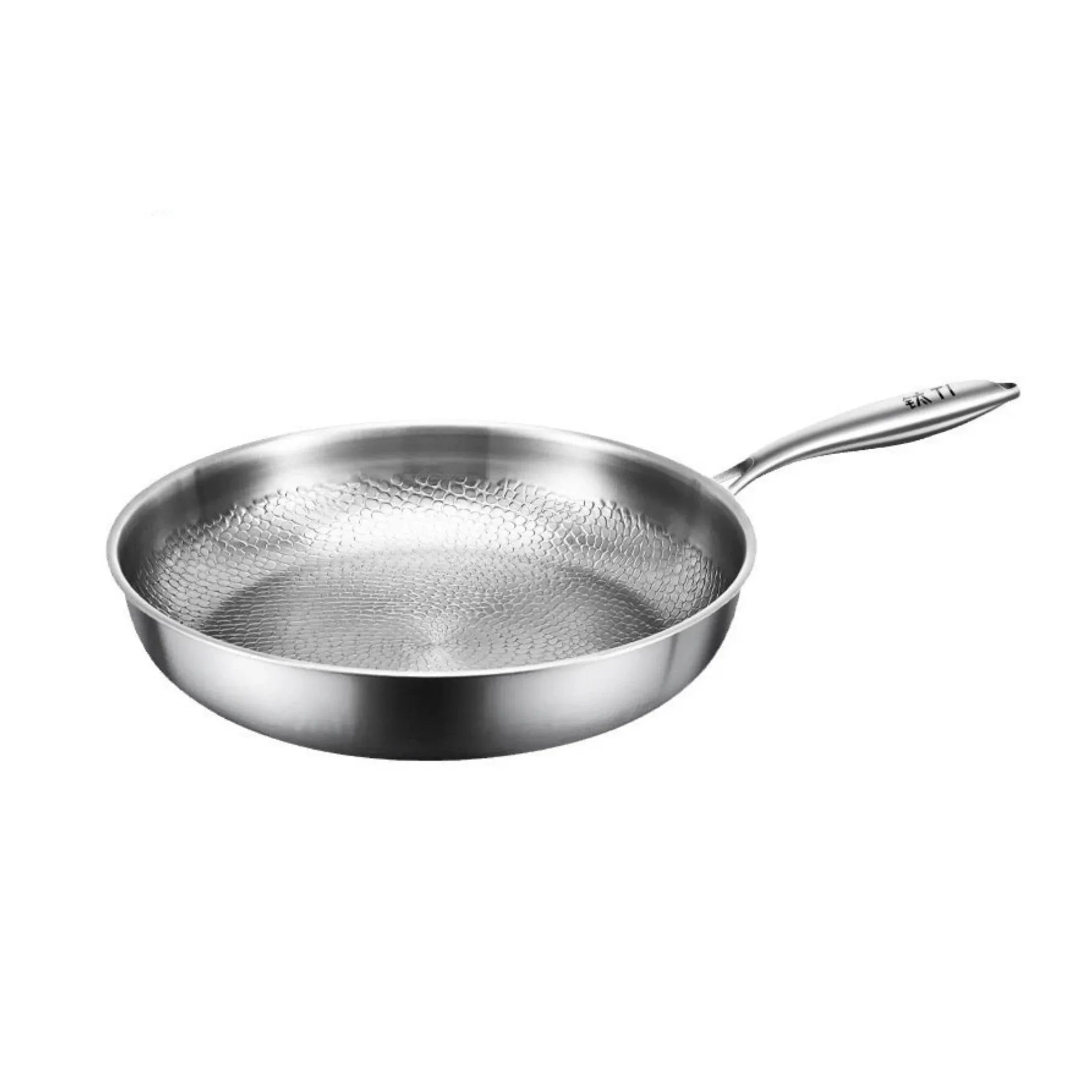 Stainless steel non-toxic frying pan with textured interior from STEL